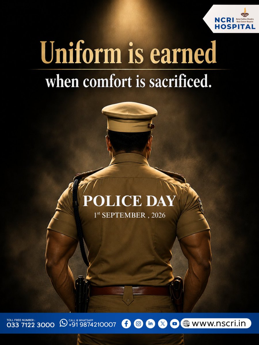NCRI_Hospital's tweet photo. Uniforms aren’t worn—they’re earned through courage, sacrifice, and unwavering duty.

On this Police Day, NCRI Hospital salutes the strength behind the badge and the heroes who stand tall so we can feel safe. 👮‍♂️

#PoliceDay #SaluteOurHeroes #Respect #DutyFirst #NCRIHospital https://t.co/2xn4GxYT1u