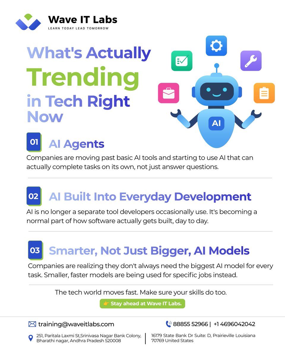 waveitlabs's tweet photo. The tech world is moving fast are your skills keeping up?

From AI Agents to AI-powered development and smarter AI models, technology is changing how we build and work.

Stay ahead. Keep learning. Keep growing.

Stay ahead with Wave IT Labs.

#WaveITLabs #TechTrends #AI #AIAgents https://t.co/zpgLrppWwG