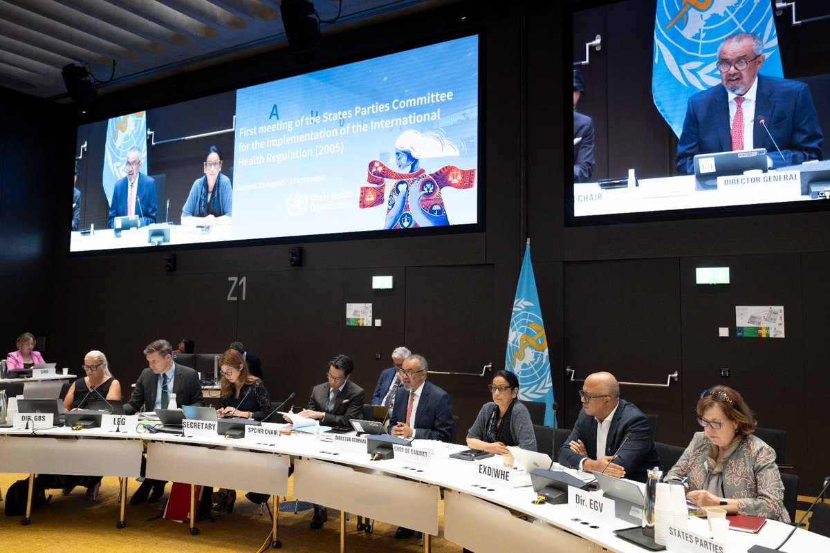 DrTedros's tweet photo. Health threats do not respect borders. From disease outbreaks and humanitarian crises to climate-related shocks, countries are increasingly confronted with risks that no nation can tackle alone.

At the first meeting of the States Parties Committee for implementation of the International Health Regulations (#IHR), I reiterated the importance of collective action to strengthen county abilities to prevent, detect and respond to public health threats while advancing global health security.

This requires: 
- Country-level implementation to translate commitments into action
- Measurable progress to drive accountability
- Equity and solidarity to ensure no country is left behind
- Interoperability and coordination to avoid fragmentation and maximize impact.

Success in implementing the IHR will be measured not by commitments we make, but by stronger preparedness, surveillance, detection and response capacities in every country, making the world safer for all.

My remarks: https://t.co/6PULUWFKP7
