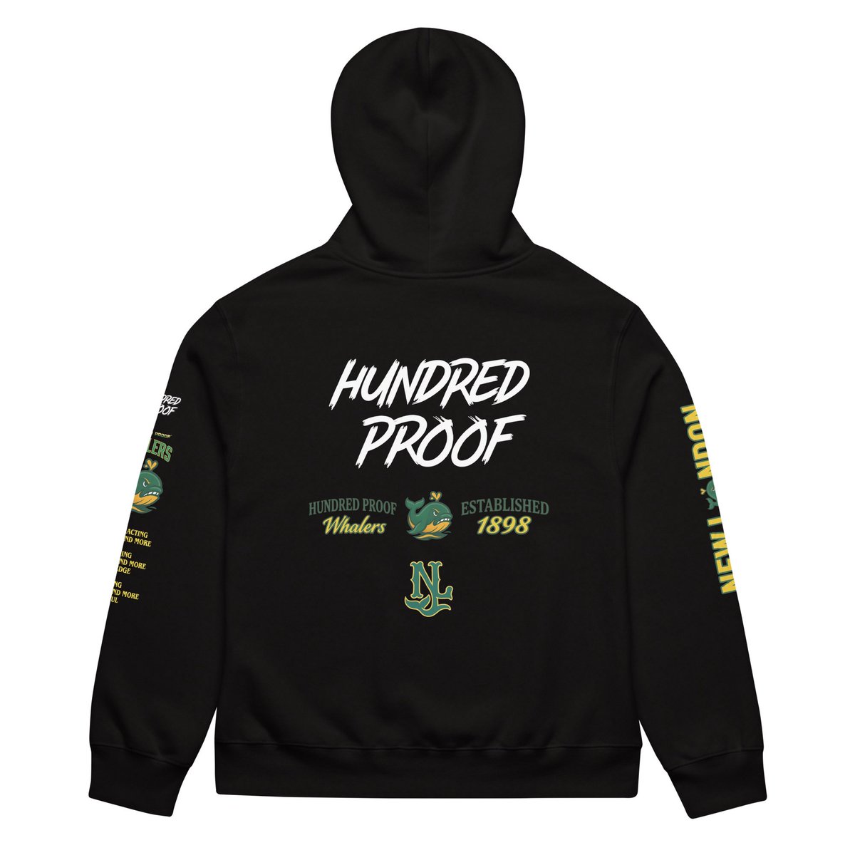 ToneRucker's tweet photo. NEW LONDON MADE. HUNDRED PROOF BUILT. 🐳

The HUNDRED PROOF WHALERS hoodie combines hometown pride, football energy, and Connecticut grit. Detailed from the hood to the sleeves—this one tells the whole story. 💚💛

READY FOR THIS DROP?
https://t.co/tQdb3d6Is1 https://t.co/Zx4KYiOekn