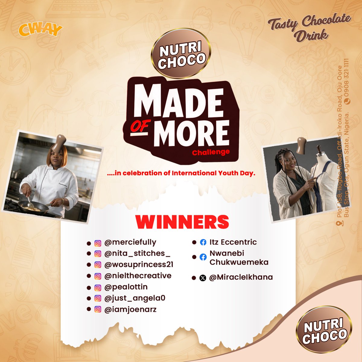 nutri_choco's tweet photo. THE MORE WAS REAL!

Congratulations to our 10 #MadeOfMoreChallenge winners!

Each winner takes home ₦100,000! Winners, send us a DM within 48 hours to claim your prize.

Thank you to everyone who showed us what they’re made of!

#NutriChoco #MadeOfMoreChallenge #TastyChocolateDrink