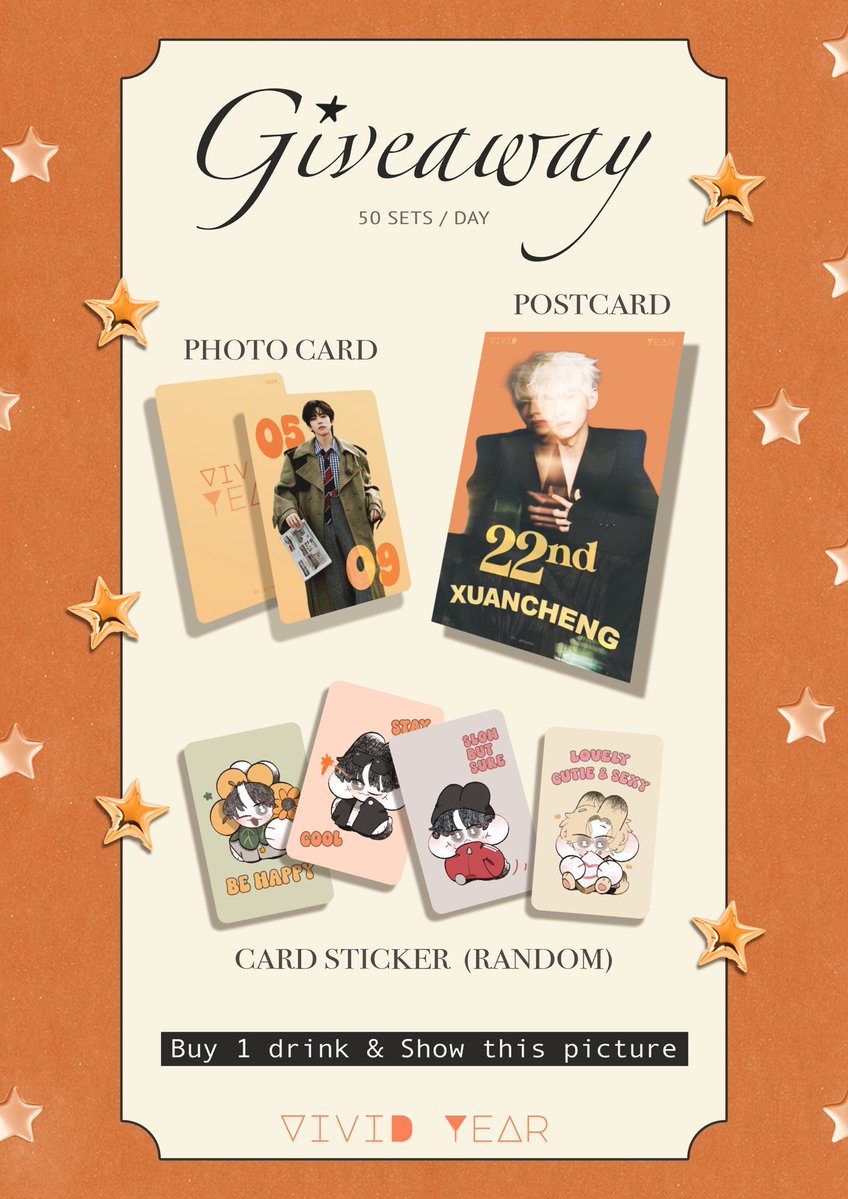 VividYearLXC's tweet photo. 🎁 GIVEAWAY — 50 sets/day ✮⋆˙

เพียงซื้อเครื่องดื่ม 1 แก้ว + แสดงภาพนี้กับทางร้าน 🐰🧡

〰️ Postcard
〰️ Photocard
〰️ Card Sticker (Random)

พิเศษ Sticker Sheet สำหรับลำดับที่ 5┆9┆15┆22┆27┆31┆40┆45 ของแต่ละวัน 🍀✨🫶🏻

#LXCVivid22ndYear
#LiuXuancheng #刘轩丞 #หลิวเซวียนเฉิง https://t.co/qe3mjFuq1z