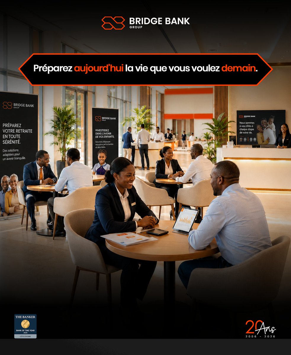BridgeBankGroup's tweet photo. Préparez aujourd’hui la retraite dont vous rêvez demain.

Du 14 au 18 sept., découvrez Bridge Assur Retraite lors des #BridgeAssurDays dans nos agences Plateau, Vallon et Treichville.

#BridgeBankGroup #SANLAMALLIANZVie https://t.co/iNeB5Qg8YN