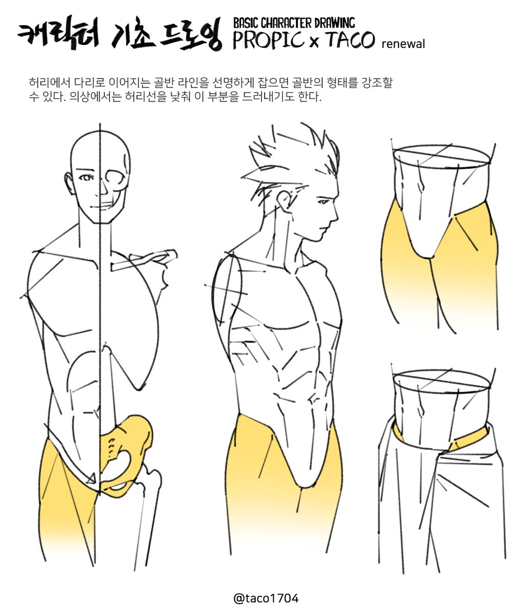taco1704's tweet photo. 허리에서 다리로 이어지는 골반 라인을 선명하게 잡으면 골반의 형태를 강조할 수 있다. 의상에서는 허리선을 낮춰 이 부분을 드러내기도 한다. https://t.co/x2OzsQRHxR