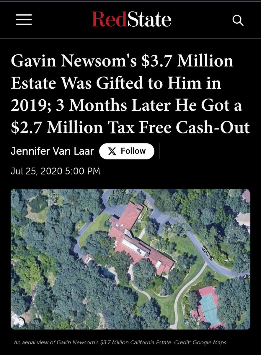 jenvanlaar's tweet photo. According to @adamhousley, federal investigators are asking the same question I've asked since 2020: Who ponied up the $3.7M cash for Gavin Newsom's Sacramento mansion? 

Oh, and BTW, it's not worth the $7.5M he has it listed for. The only  way it sells for that is if a bunch of Russian oligarchs (like the one whose Cabo dacha he vacationed at in 2021) or similarly shady people who want something from him form a Delaware LLC to get him a cash infusion.