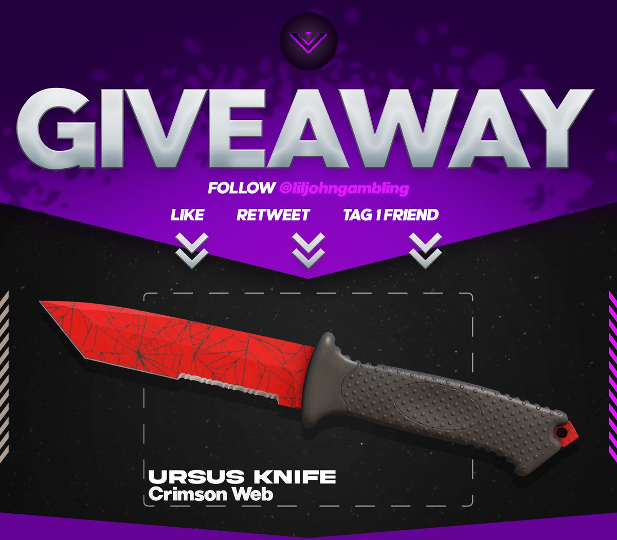 JohnCS's tweet photo. 💸Ursus Knife Crimson Web ($90)💸

- Like the video - https://t.co/bQn5STxONA👍
- Like, RT, And Follow @codejohncs 
- Follow The Rest of The Instructions In The Video!

Giveaway rolls in 7 days and Winner will get csgoroll coins https://t.co/RyK5QzJDyy