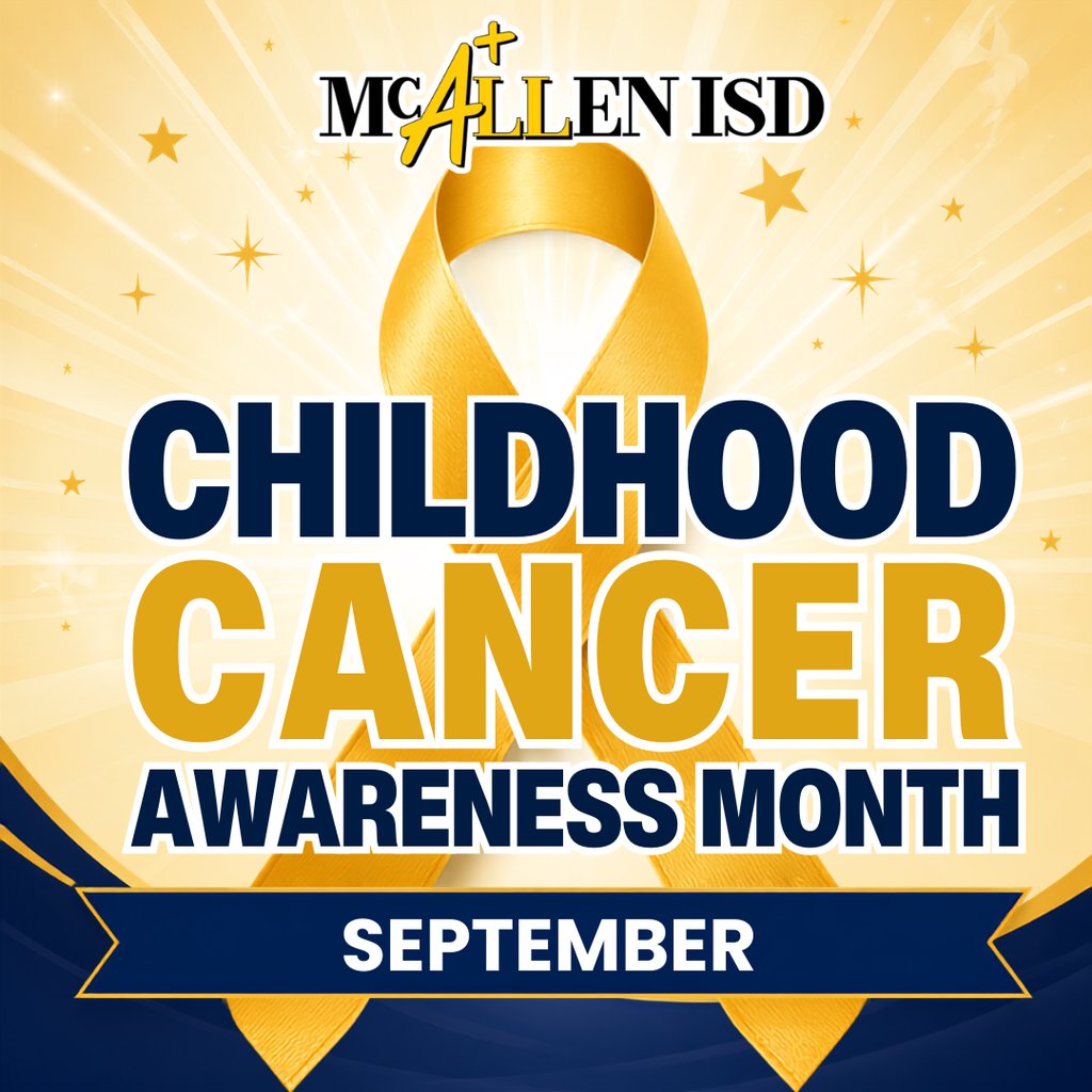 McAllenISD's tweet photo. September is Childhood Cancer Awareness Month. 🎗️ McAllen ISD proudly goes gold to support the fighters, celebrate the survivors and remember our angels. 💛 #ChildhoodCancerAwarenessMonth #EndChildhoodCancer #McAllenISDisALLIN https://t.co/Fto7qlel3n
