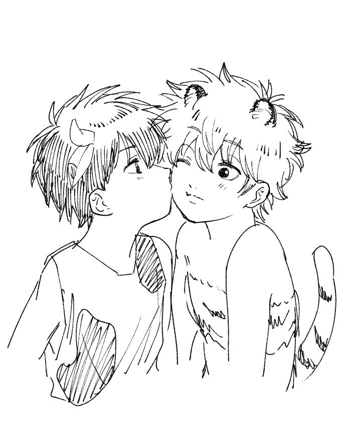 786mochi's tweet photo. ⚠とらうし(銀土)
今日の寝る前らくがきは🐯🐮 https://t.co/KLV9qHf0RU