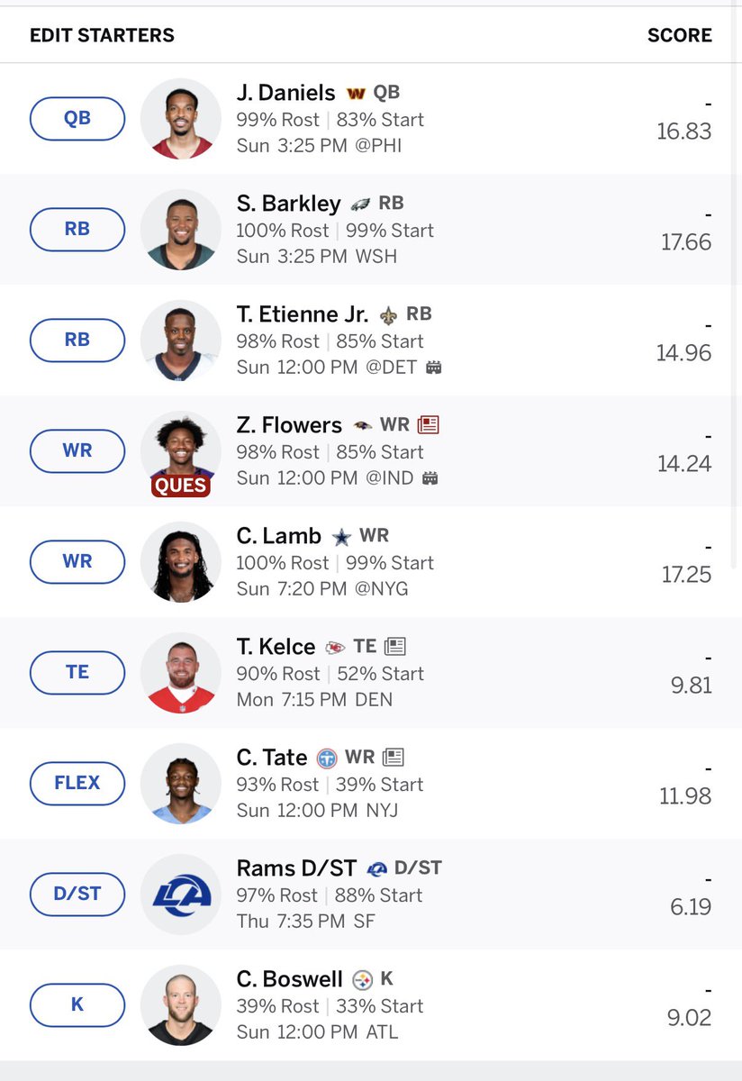 robortuno's tweet photo. @17gamepace Grade the team, 12-man PPR league. https://t.co/nFBDRnpC1U
