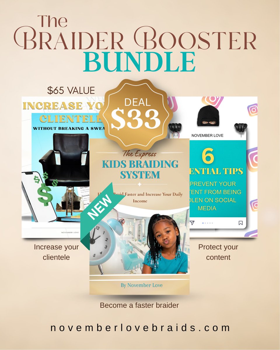 HilceF's tweet photo. Last day to bundle and save. Simple routines for moms and kid braiders: easier wash days, smoother braids, faster services, and less stress. Instant digital download. https://t.co/X909EKwIJV