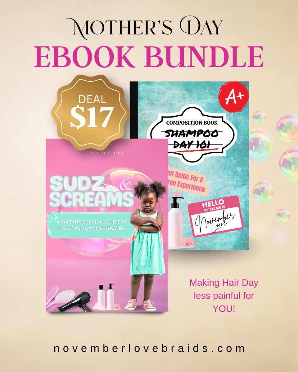 HilceF's tweet photo. Last day to bundle and save. Simple routines for moms and kid braiders: easier wash days, smoother braids, faster services, and less stress. Instant digital download. https://t.co/X909EKwIJV