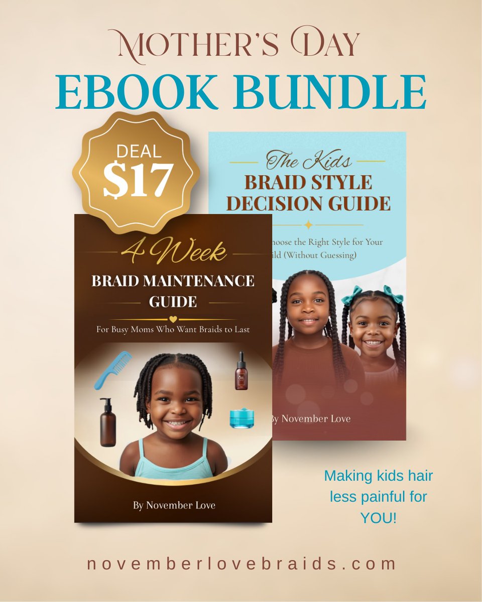 HilceF's tweet photo. Last day to bundle and save. Simple routines for moms and kid braiders: easier wash days, smoother braids, faster services, and less stress. Instant digital download. https://t.co/X909EKwIJV