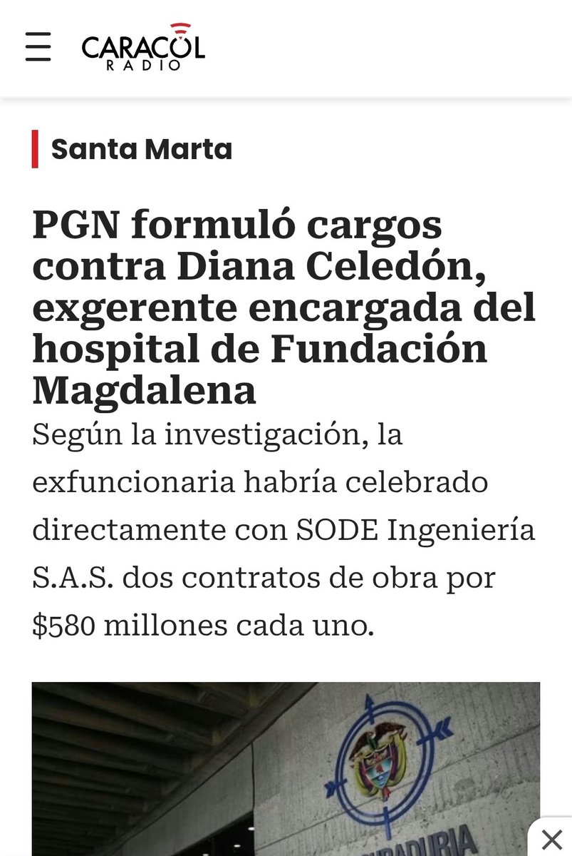 Angelacedeno30's tweet photo. La señora Diana Celedón, arrastra un rosario  de irregularidades durante su paso por la administración publica en el Magdalena. 

Ahora es la @PGN_COL quien le fórmula pliego de cargos por contratación cuando estuvo como gerente en el hospital San Rafael de  Fundación. 

También la @CGR_Colombia la tiene en la mira cuando fue @SaludMagdalena como lo denunciamos hace unos días en nuestro ejercicio de control político. 

Es hora que la justicia haga su labor con esta y todos los exfuncionarios del caicedismo.
#Seraja 
https://t.co/iTM5zZFqlp