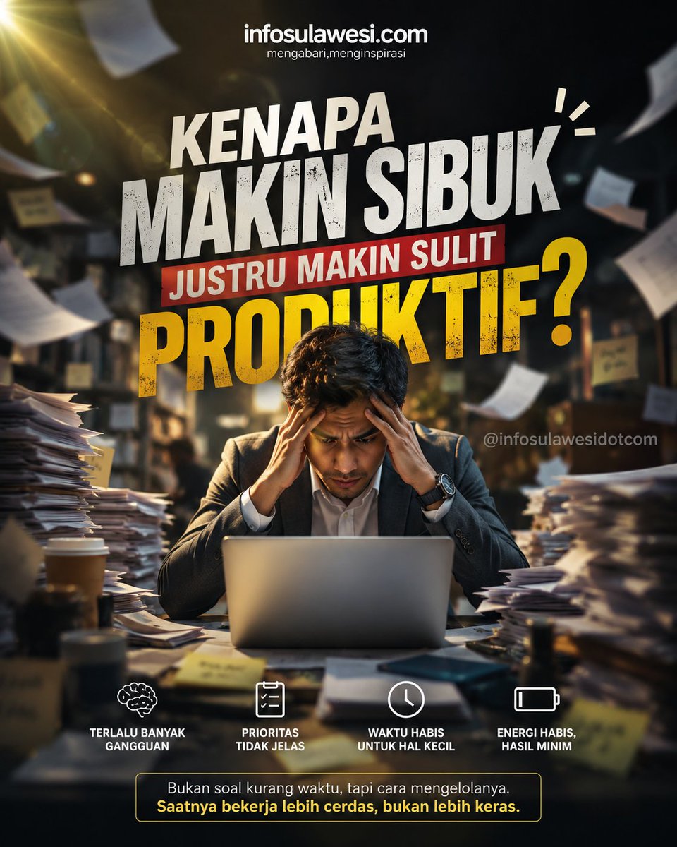 InfoSulawesiCom's tweet photo. Kenapa Makin Sibuk Justru Makin Sulit Produktif? https://t.co/WGX0GCnvvc