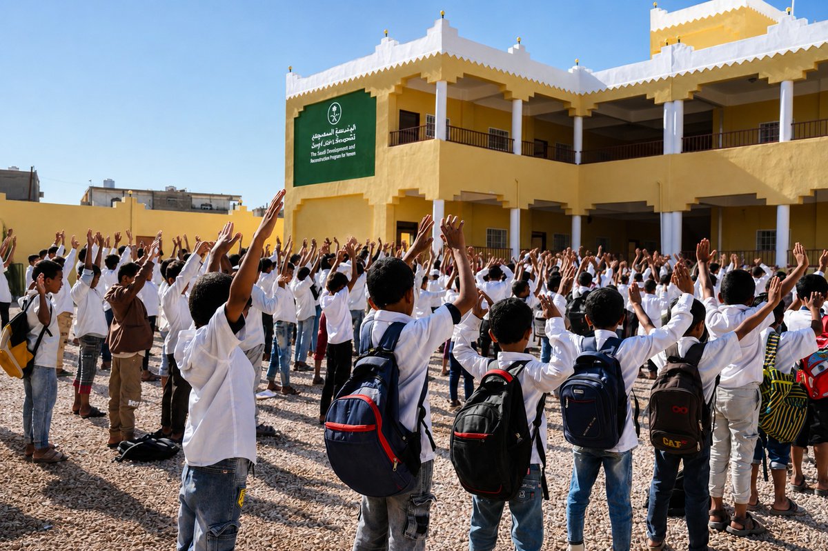 SaudiInYemen's tweet photo. هنا تُبنى الأجيال ويُصنع المستقبل.. 🇸🇦🇾🇪
مشهد جميل لطلاب يمنيين يبدأون عامهم الدراسي في مدرسة نموذجية شيدتها المملكة العربية السعودية.
تبقى مشاريع التعليم من أهم صور الدعم السعودي المستدام لليمن، واستثمارًا حقيقيًا في الإنسان ومستقبل الأجيال. https://t.co/EQyYmZTxCu