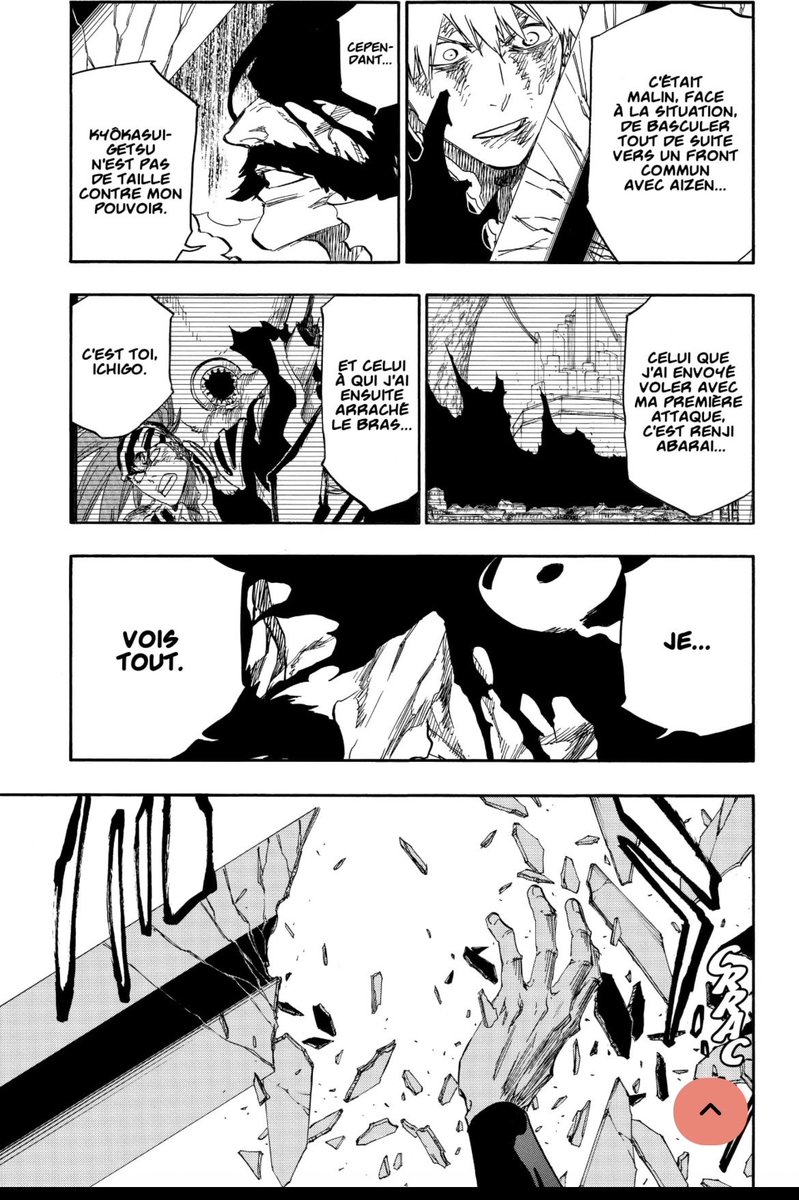 GreenOropo's tweet photo. @preleleu @ExRocksDShanks Faux, il l’utilise bien tout au long du combat. Aizen a passé son temps à altérer la clairvoyance de The Almighty tt au long du combat. Yhwach dit bien « je vois tout » https://t.co/FJP2YInMTu