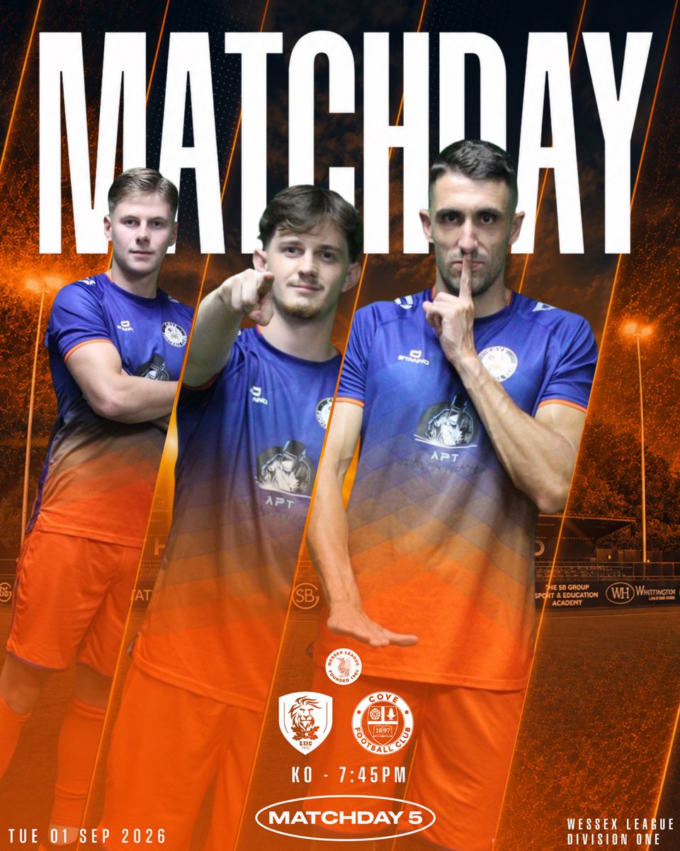 CoveFC_Official's tweet photo. 𝐌𝐀𝐓𝐂𝐇𝐃𝐀𝐘 𝟓

🆚 @Sandhursttownfc 
🏆 Wessex League Division One
🏟️ Bottom Meadow
📍 GU47 9BJ
⏰ 7:45PM

@WessexLeague 
#upthewasps 🔵🟠 https://t.co/oPQyiyyCVP