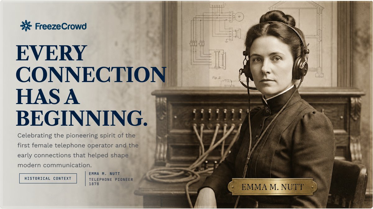 FreezeCrowd's tweet photo. Every connection has a beginning! Today we celebrate the pioneering spirit of the first female telephone operator. Join us on https://t.co/JgE2Mb7NVW to freeze with something cool on your college campus.❤️📞❄️ #EmmaMNuttDay https://t.co/sCeGsS2Jdh