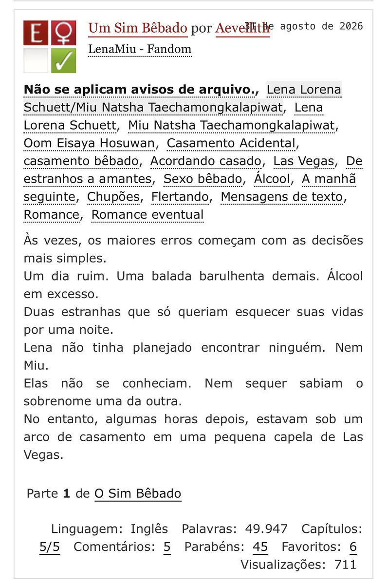 lena_miufanfics's tweet photo. “Elas só queriam esquecer uma noite… acabaram encontrando alguém impossível de esquecer. 🥹💍✨” 
OBS: T1: 😍💍🥹💔

https://t.co/eV8bZ7fKPd

#ลีน่าหมิว #fanfictionLenaMiu 
#LenaMiu #AO3 
#lesbianfiction https://t.co/5vZ5d3hMqS