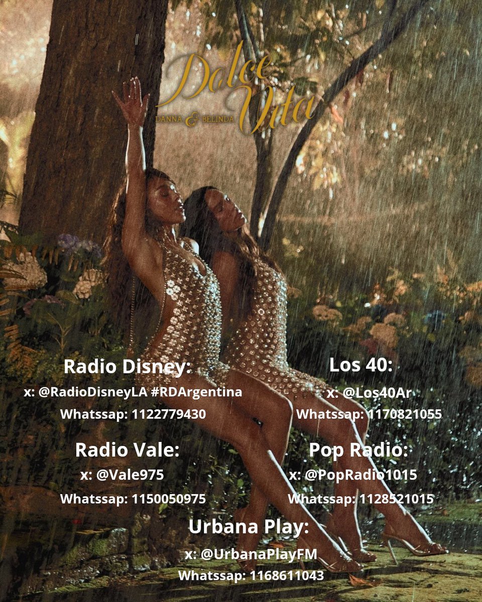 dannaargfc's tweet photo. Iniciamos el pedido de DOLCE VITA en radios del país junto a @BelindaArg_Of 🦢🍒

Tweets rápidos: 

Radio Disney:
https://t.co/93oimnor0x
Los 40:
https://t.co/PQO5qxWC4c
Vale:
https://t.co/JGVrzvjbhw
Pop Radio:
https://t.co/Z80mDpSiaZ
Urbana Play:
https://t.co/vMK8Knzt3N https://t.co/n8Ad47nJOI