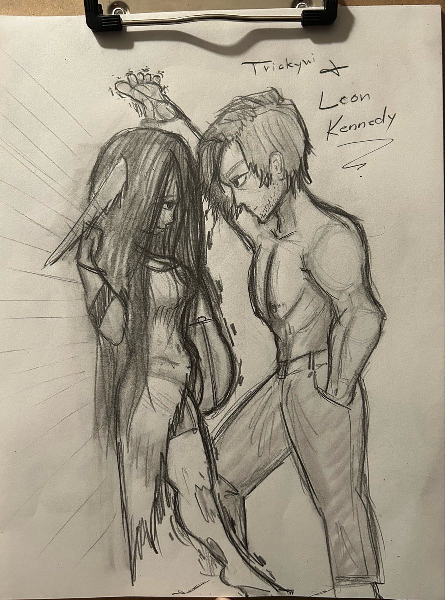 LustyDragon98's tweet photo. So I wanted to use this account more when I want to practice nsfw. For this piece, I drew a sketch of Tricky pinned against the wall by Leon Kennedy with her leg held up. 

#Sussywi https://t.co/9jAldkEYYL