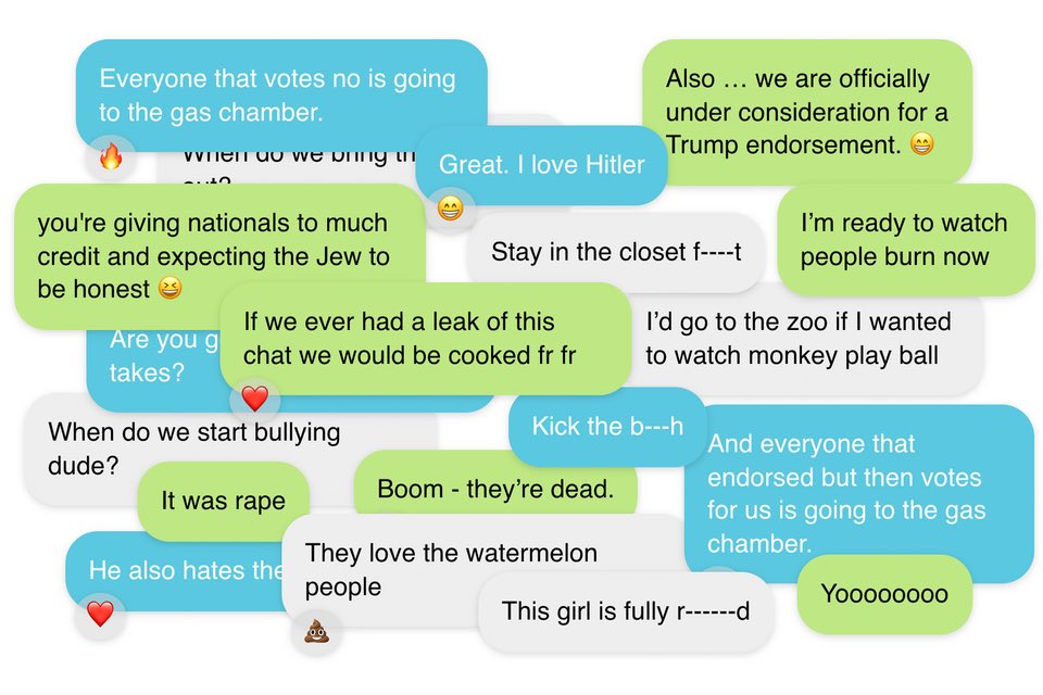 Rorta362401's tweet photo. @AionMode @mehdirhasan Pretty sure referring to black people as watermelon people, and talking about loving Hitler and gassing people might just be racist. https://t.co/KrgNAgdx6X