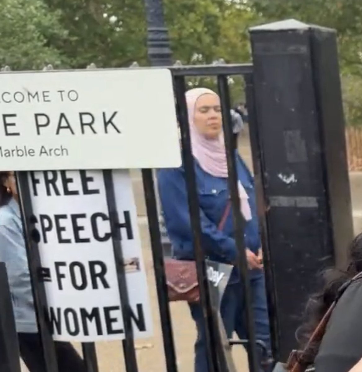 ThePosieParker's tweet photo. This woman didn't like our signs about women's rights so she thought she could steal them and rip them up.  I wish she'd fuck off and live somewhere a little more appropriate for her views. https://t.co/Q8QphZmgeJ