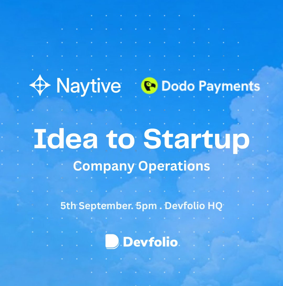 devfolio's tweet photo. Building globally starts with getting the basics right.

This Saturday, join us for a conversation with @NaytiveHQ and @dodopayments on when to incorporate, which entity to choose, and how to set up payments for customers around the world. https://t.co/XMPS4Sbwv2