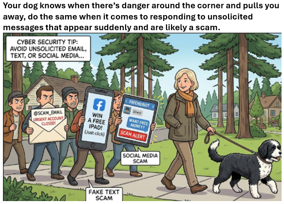 larryp_IT's tweet photo. Pets #Cybersecurity tips 8 of 15; during our dog walks where our faithful companion sniffs that something isn’t right, be careful of all messaging you receive, as your dog may be right that’s a scam to stay away from. https://t.co/0rfFNts1VC https://t.co/4NfbICapo7