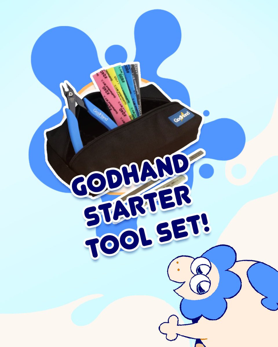 KittoMaru's tweet photo. Want to get into building kits? 

Check-out the Godhand Starter Tool Set!

Featuring Nippers, Sanding Sponges, a metal file, tweezers, and a handy carrying case, this is a great set to get you building!

Check out it out here! https://t.co/bm3rvo014H

#gunpla #plamo https://t.co/xNoQmTTBxR