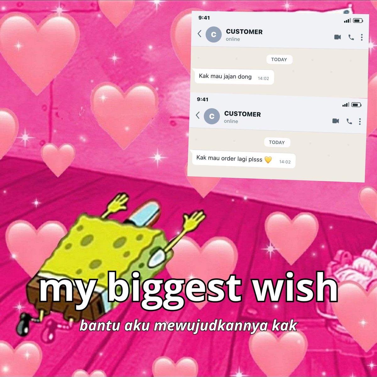 bremthing's tweet photo. alooo, misa bawain meme untuk bujuk cust kamu jajan lagi nih >___^ 💛 edisi meme spongebob, hihi.

aku kayaknya seminggu sekali bakal up meme deh ‘3’ stok meme mentahanku agak numpuk . . . cuman aku edit kalo mud ya mantimun 🌟 https://t.co/wQ9lDIYQS1