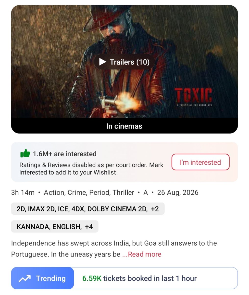 filmy_view's tweet photo. #Toxic 
5-6pm 
Tickets sold on BMS- 6590

Total from 8am- 62530
Yesterday- 58770 https://t.co/xWgKTNxhVa