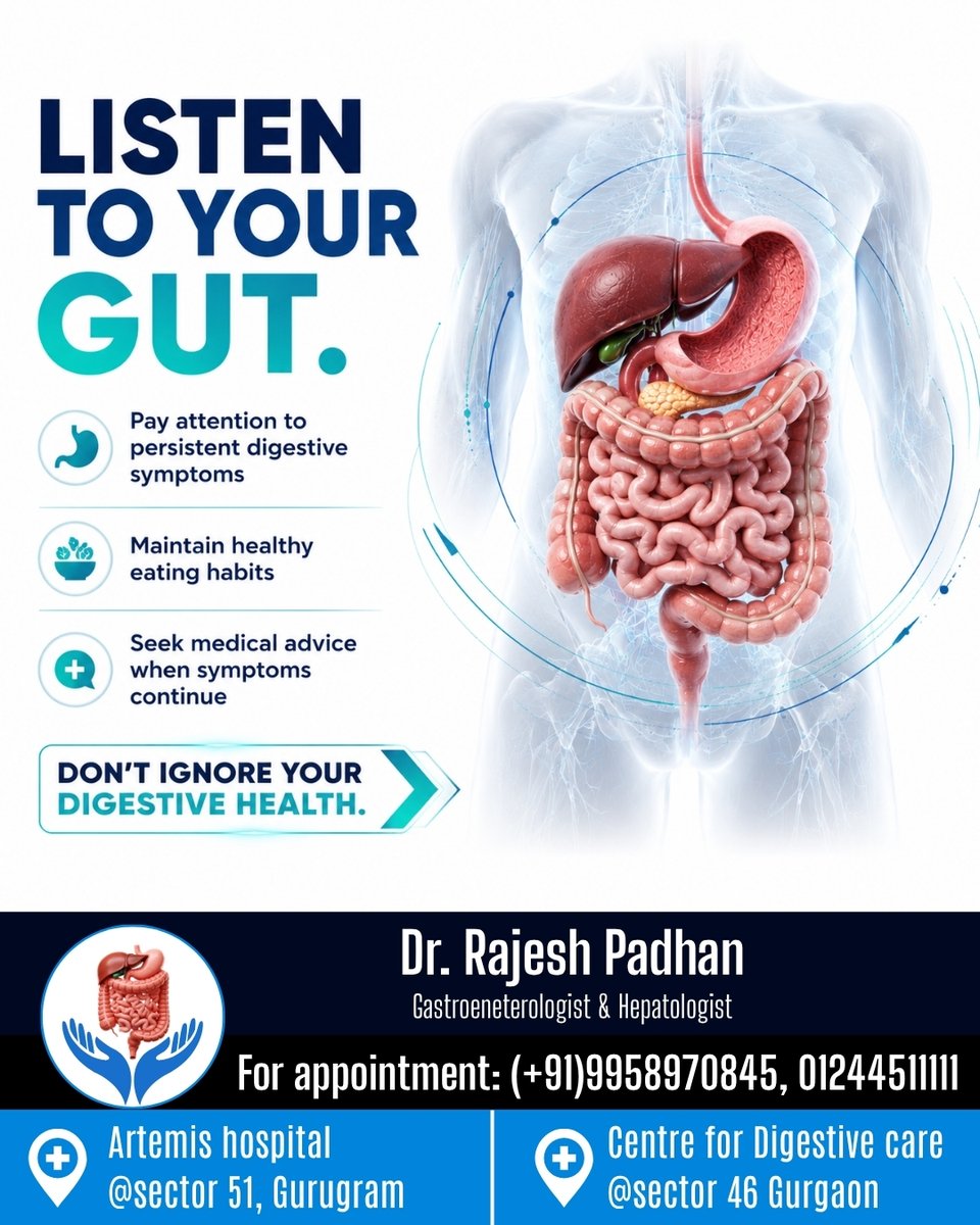 DrRajeshGI's tweet photo. 𝗟𝗜𝗦𝗧𝗘𝗡 𝗧𝗢 𝗬𝗢𝗨𝗥 𝗚𝗨𝗧 — 𝗬𝗢𝗨𝗥 𝗗𝗜𝗚𝗘𝗦𝗧𝗜𝗩𝗘 𝗛𝗘𝗔𝗟𝗧𝗛 𝗠𝗔𝗧𝗧𝗘𝗥𝗦
-
🩺 Dr. Rajesh Padhan
DM (AIIMS, New Delhi)
Gastroenterologist &amp; Hepatologist
(Best Gastro Doctor in Gurugram)
-
#DrRajeshPadhan #Gastroenterologist #Hepatologist #GutHealth #HealthyGut https://t.co/b2GltoE56n