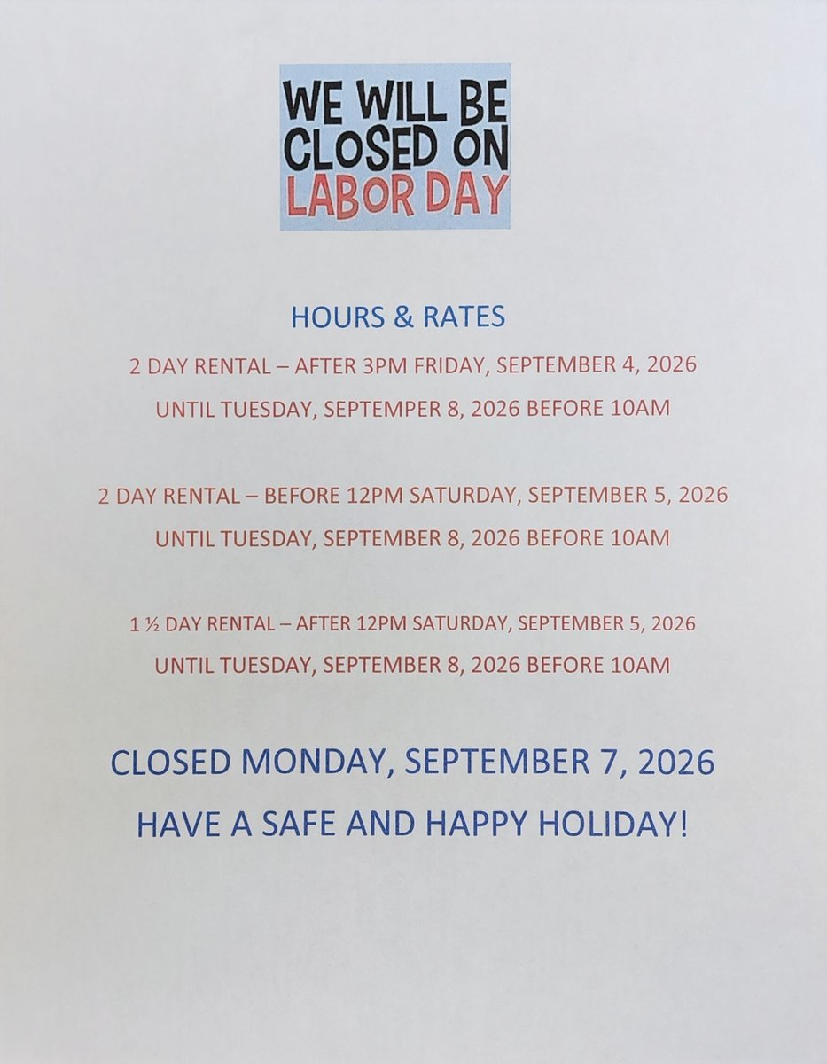 schulhofftool's tweet photo. Be safe out there this Labor Day! Here's our holiday schedule. https://t.co/bQOsuMsACP