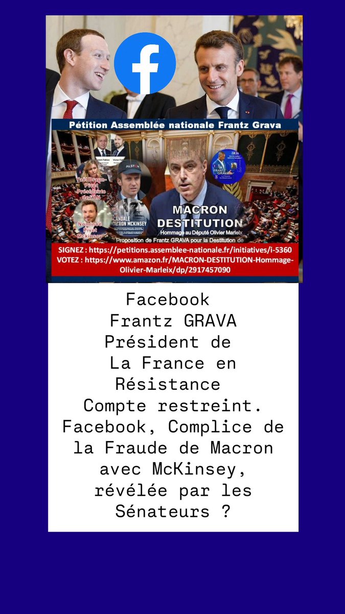 Frantz_GRAVA's tweet photo. Rejoignez La France En Résistance
Facebook, Complice de la Fraude de Macron avec McKinsey révélée par les Sénateurs ? Facebook Frantz Grava compte restreint
#Facebook #MacronDemission #Mckinsey #FrantzGrava #LaFranceEnResistance Partagez https://t.co/Q1KzgzZ44B