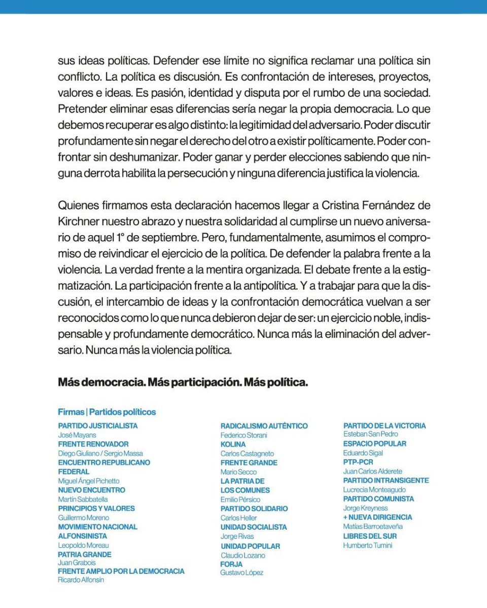FrenteGrandear's tweet photo. La democracia no admite la eliminación del adversario. 

Por más democracia, participación y respeto. https://t.co/IFCuGIrpLk