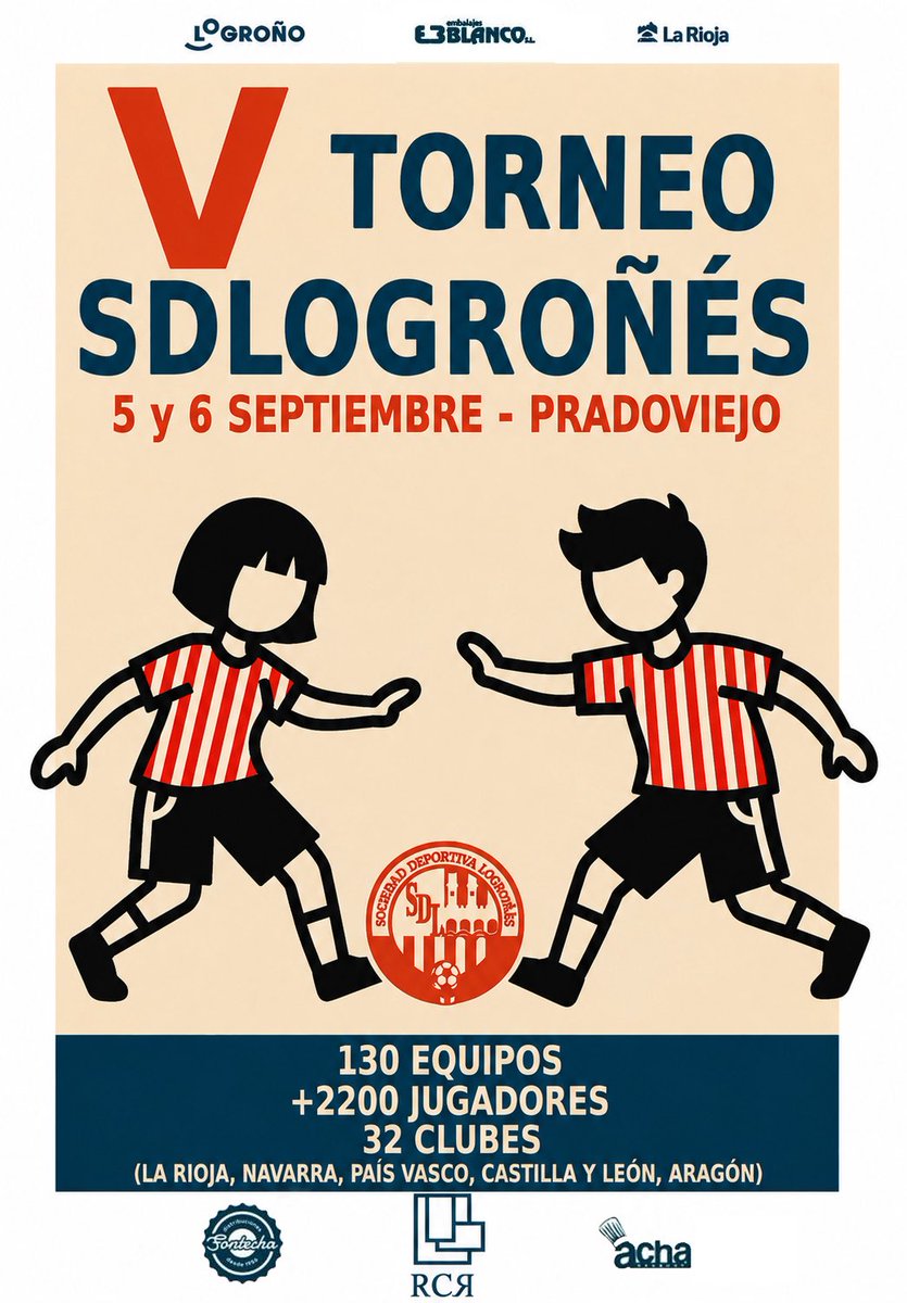 SDLogrones's tweet photo. V TORNEO SD LOGROÑÉS |🇦🇹

🤩 ¡Ya está aquí la V edición del Torneo de Fútbol Base!

📅 5 y 6 de septiembre 
👥 +2200 jugadores/as
🛡️ 130 equipos
⚽️ 32 clubes 
📍 La Rioja, Navarra, País Vasco y Castilla y León 

¡Nos vemos en Pradoviejo! 💪🏻

ℹ️ INFO: https://t.co/06lxUhSftv https://t.co/gYPn8V9KfZ