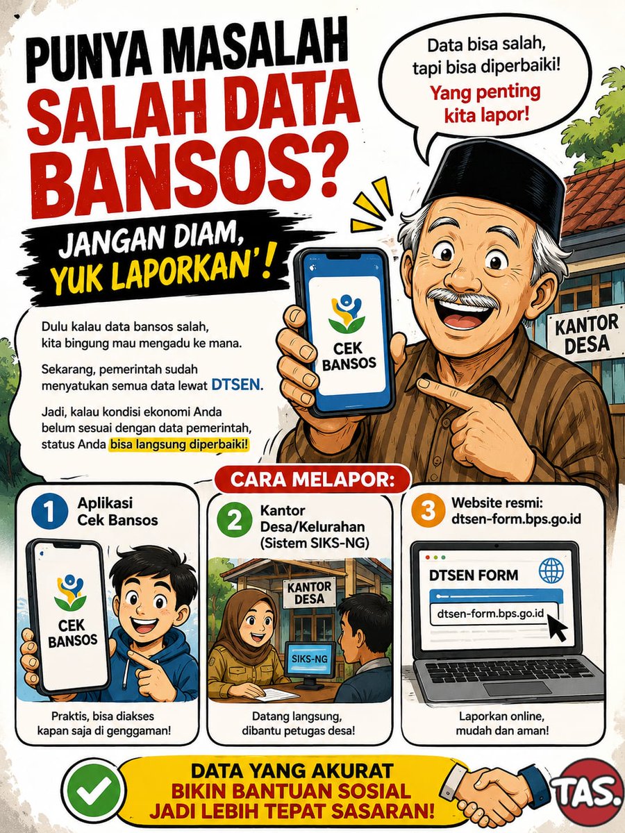 Fai1zul's tweet photo. Contoh: Pak Timbul. Setelah datanya diverifikasi dan diupdate ke Desil DTSEN, posisinya menyesuaikan kondisi saat ini.  
Tapi ini proses pemutakhiran data. Bukan berarti otomatis soal bantuan.  
#CekFaktaDesil https://t.co/1JSEWiXnuO