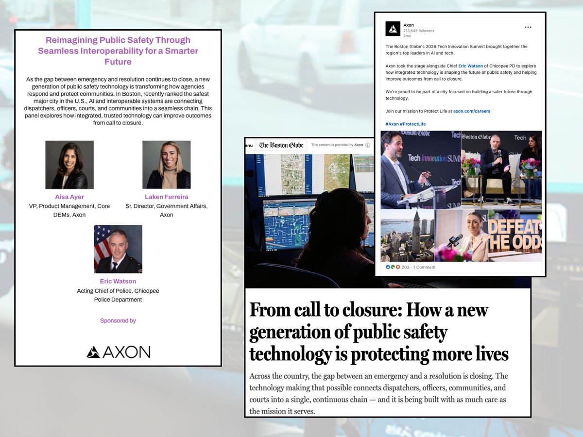 BINJreports's tweet photo. New from BINJ: The Boston Globe Partnered With Axon, Maker Of Tasers And Network Surveillance Cameras

The company, which also sells drone-detection equipment and police body cameras, sponsored and presented at the newspaper’s Tech Innovation Summit

https://t.co/0Cp4fPLx5n https://t.co/OxORltGBDP