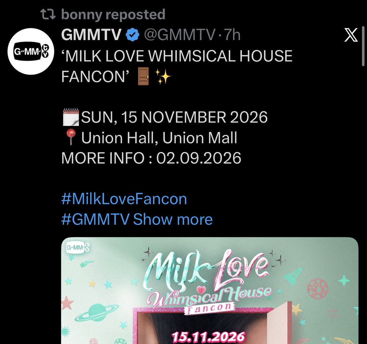 luverruks's tweet photo. bonnie reposting the fancon teasers on twitter, tiktok and replying to love’s tweet🤏i hope to see her perform with them
#MilkLoveFancon https://t.co/hIgkX5wnzZ
