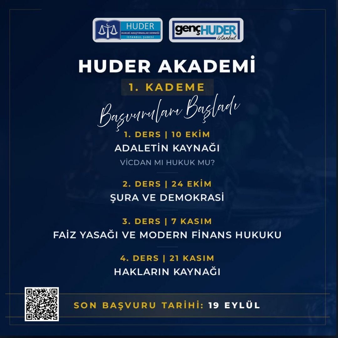 huderistanbul's tweet photo. ⚖️HUDER Akademi’de 1.Kademe Başvuruları Açıldı!

📚Hukuk vizyonunuzu geliştirmek, alanında uzman isimlerle bir araya gelmek ve zengin ders içerikleriyle geleceğe sağlam adımlar atmak için kayıt yapmayı unutma!

🏫Akademiye kabul alan öğrencilere burs imkanı sağlanacaktır. 
+ https://t.co/KJagYdCRsT