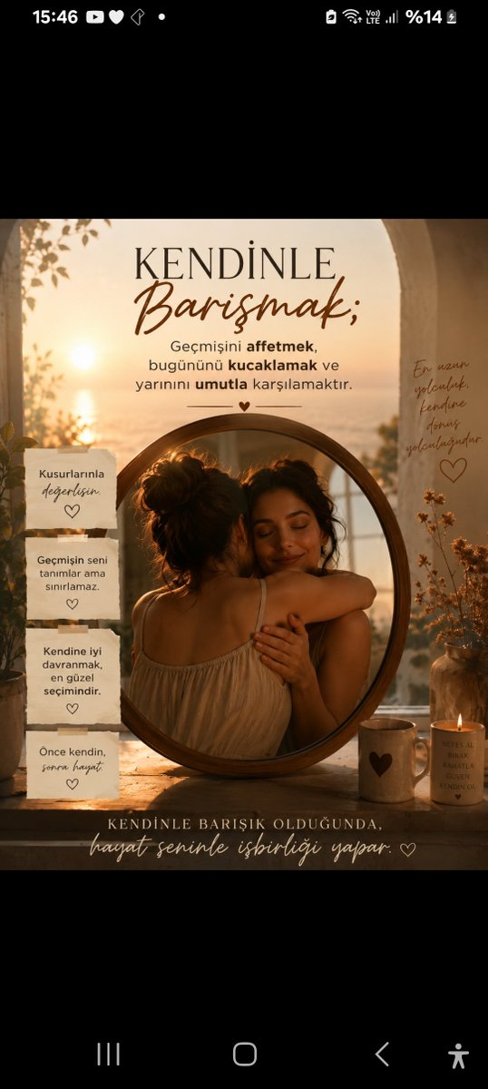 SunaCoka's tweet photo. Kendinle barış 
Kendini affet
Kendini en çok kendini sev
İçindeki sana sarıl ve hiç bırakma 🥰

#dünyabarışgünü #1eylül
#sonbahar https://t.co/Z5iJDP9A3V