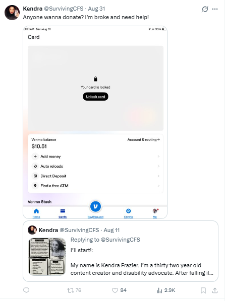 ScamFinderSam's tweet photo. Isn't it odd how scammers have multiple money apps like Venmo, CashApp, and PayPal that they use, and when they want to claim they're broke, they post a pic of ONE of them with a low balance? Then they never show the balance after they ask and receive donations. https://t.co/DUs9Gl22YQ