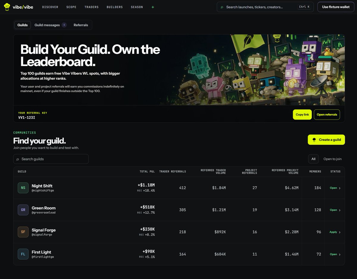 meta_alchemist's tweet photo. here is a sneak peek from the guild system of vibe/vibe

some hints about how the system will work to get vibe viber NFT WLs are in it

next in line will be our trailer, and an invitation

keep the notifs on https://t.co/zFyNMjGXig