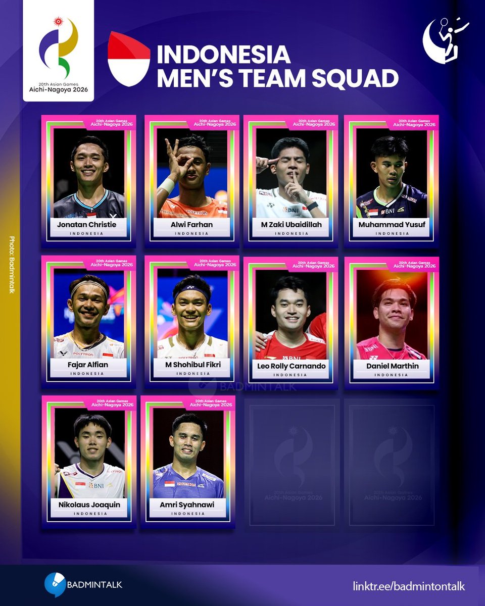 BadmintonTalk's tweet photo. Indonesian badminton squad for #AsianGames2026 

Good luck team! https://t.co/vl63mqBAdn