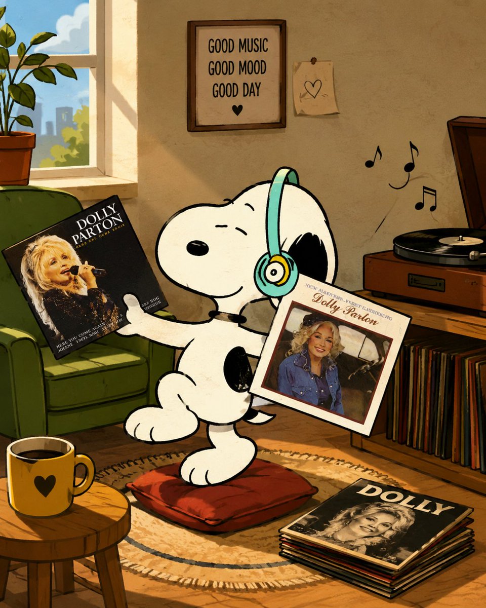 snoopyb047's tweet photo. Snoopy listening to Dolly Parton 🎧🎶💗 https://t.co/u0rvxfuTcI