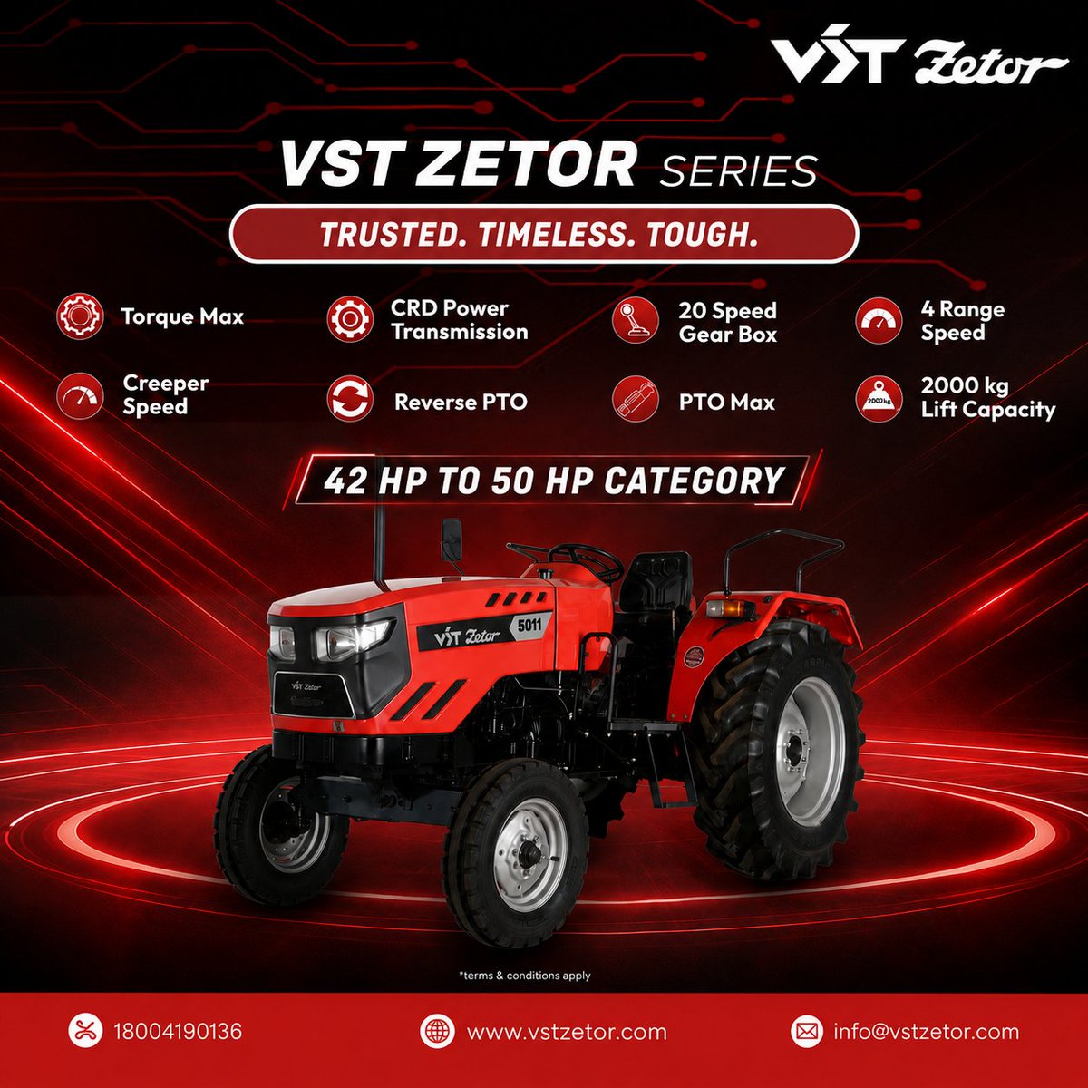 VstZetor's tweet photo. VST ZETOR Series — Trusted. Timeless. Tough

Built to Work. Engineered to Lead. 💪🚜

The VST Zetor Series brings together power, precision and versatility to take on every farming challenge.

#VSTZetor #VSTZetorSeries #TrustedTimelessTough #MultiutilityTractor https://t.co/64SV5qXcuF
