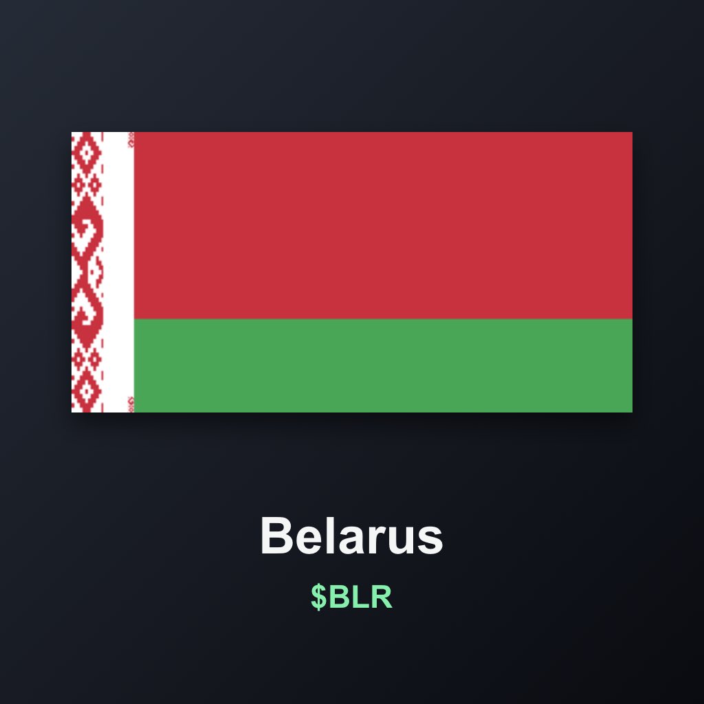 solworldindex's tweet photo. $BLR (Belarus) is now live on World Index

CA: 3SUB6tYzJdu8e7xcT1JM1a5VsoFtnzJuhT7WABM4Tv63

Explore the world on Solana: https://t.co/fr6CD7Gc2j https://t.co/m0abKNSvmQ
