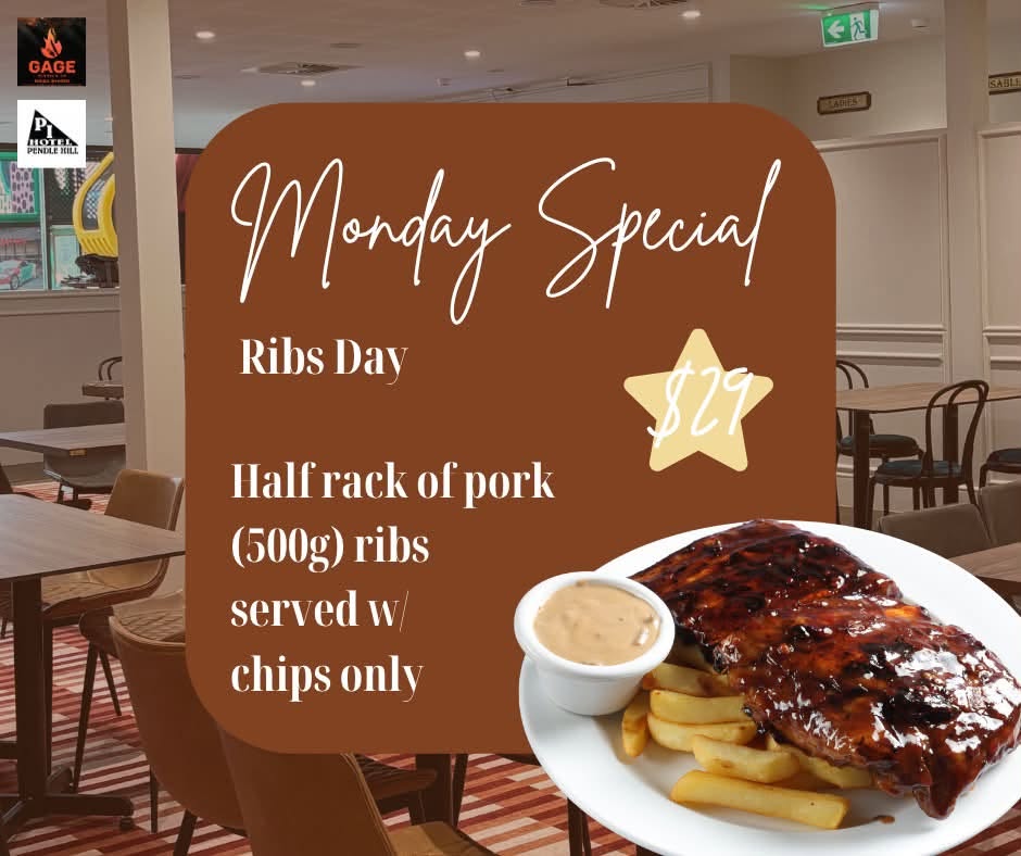 CheryRansbyn's tweet photo. Mondays are sorted at The Pendle Inn! Enjoy a 500g half rack of pork ribs with chips for $29, then test your knowledge at trivia night from 6:30pm. Book: (02) 9631 8395. Who’s taking the win? https://t.co/bAYjM8Oghz