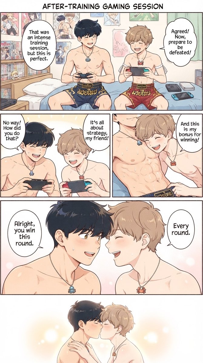 Bili4519's tweet photo. What's the bonus 🦀 #Hirose gets from 🐙 #Nakamura for winning?👇

Bedroom scene - hanging out after 🥊 #muaythai training - sleepover at Nakamura's 

they play all sort of games 🎮and have a great time together💦🥰

#GanbareNakamuraKun #GoForItNakamura #nakahiro https://t.co/ayiiejWWzG